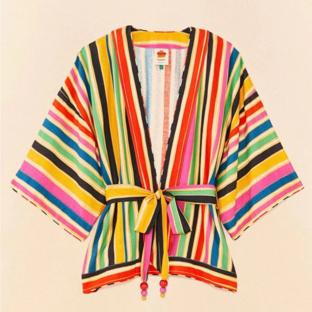 NWT farm rio rainbow stripes kimono